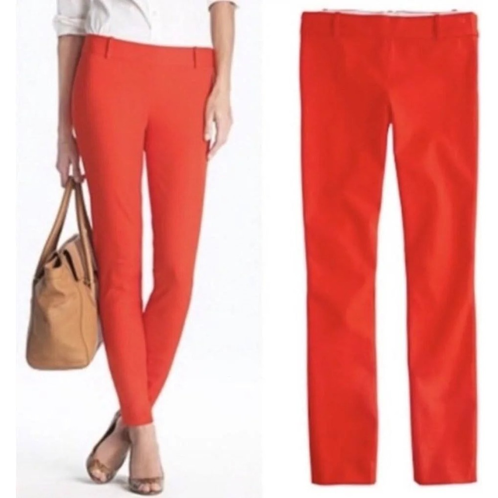 J.Crew Minnie Pant Women 2 Red Stretch Cotton Zip Slim Office Career Vacation